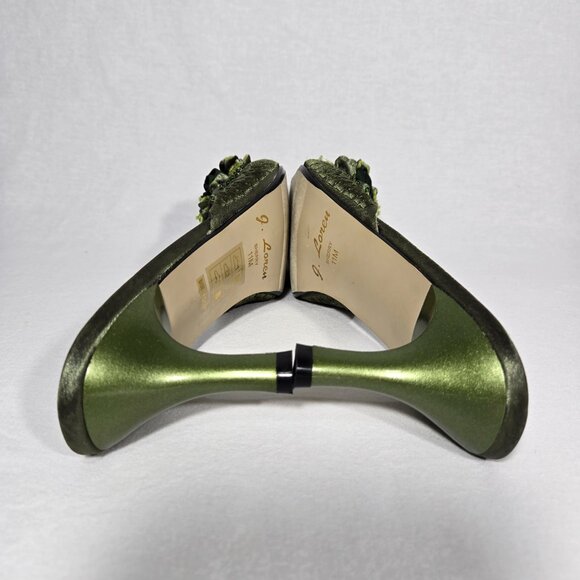 Vintage Y2K Hipster Fairy Hunter Green Floral Beaded Pointed Toe Mules Size 11M. - Picture 10 of 17